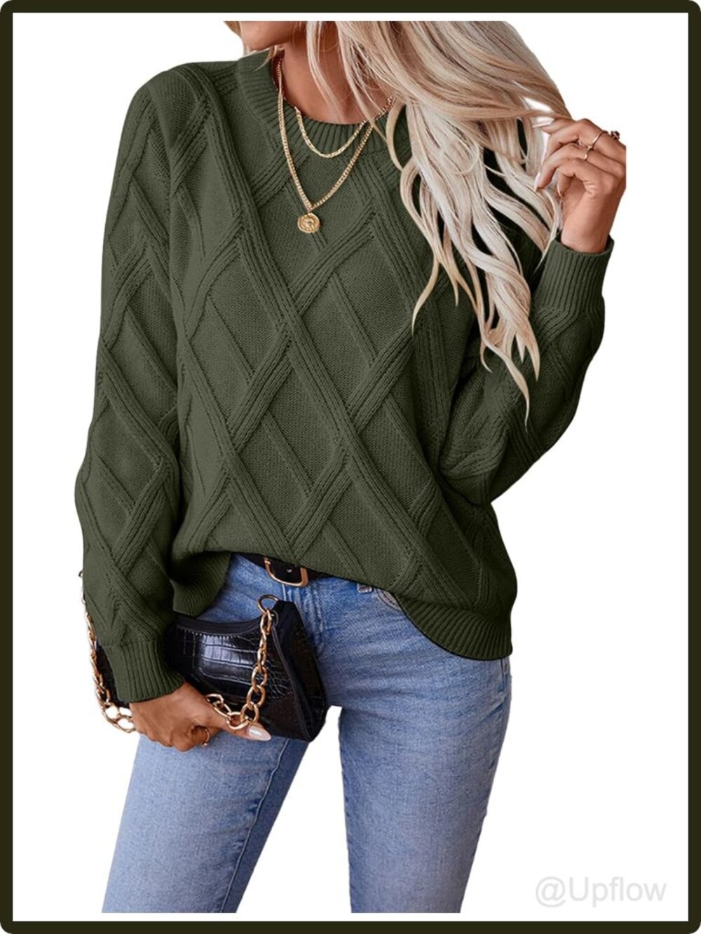 Women's Cable Knit Crewneck Pullover Sweater Long Sleeve Lightweight Fall Winter